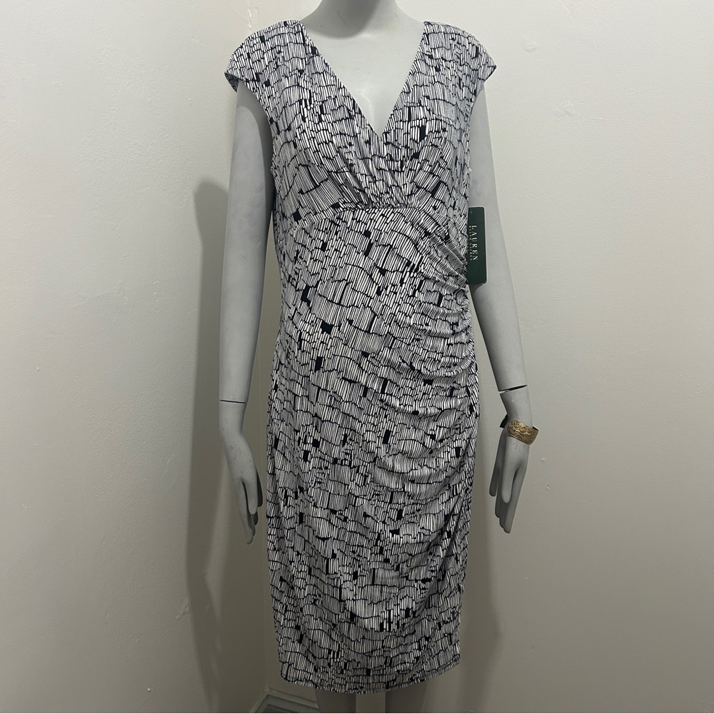 🖤 NWT LAUREN Ralph Lauren Abstract Ruched Midi Dress – Size 12